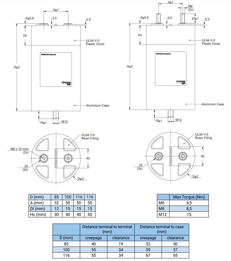 Mechanical Drawing - KYOCERA AVX FFLK DC Filtering Film Capacitors